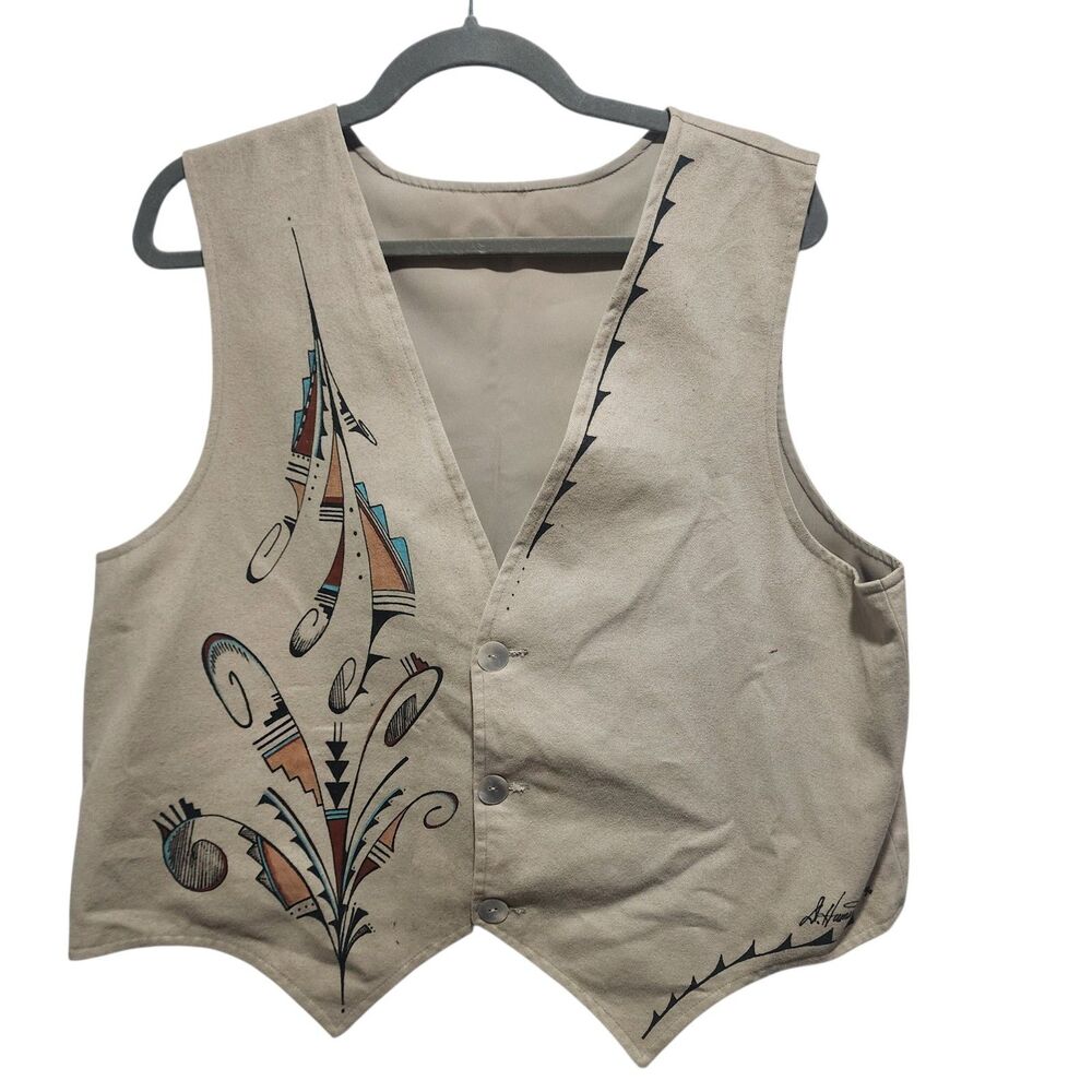 D. Humetewa Hopi Suede Vest Women’s Vintage Southwest Painted Art